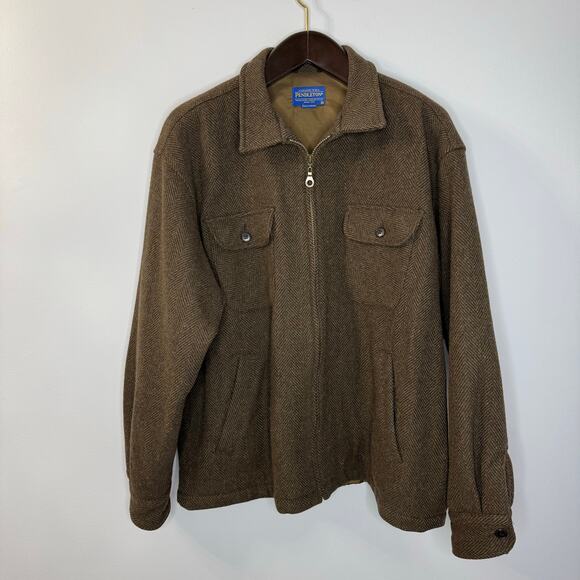 Pendleton Other - Pendleton Wool Jacket Herringbone Brown Full Zip Preppy Mens XL